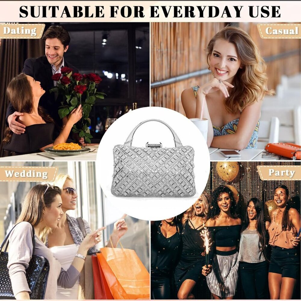 Women Clutch Purses Rhinestone Evening Bag Beaded Crossbody Formal Prom - Picture 7 of 7
